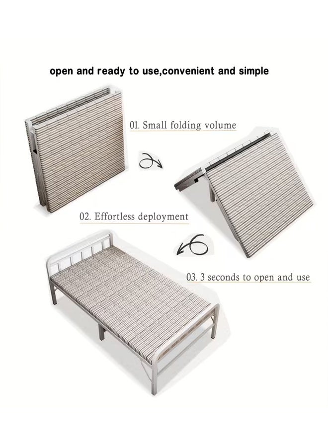 Beauenty Folding Bed for Adults Size 190x 100cm Folding Single Bed Heavy Duty Steel Metal Platform Bed Frame with Tool Free Setup for Tent Office Outdoor Travel Supports 330 lbs( White) - Image 3